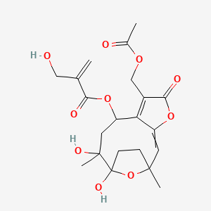 molecular formula C21H26O10 B13391141 [6-(Acetyloxymethyl)-10,11-dihydroxy-1,10-dimethyl-5-oxo-4,14-dioxatricyclo[9.2.1.03,7]tetradeca-2,6-dien-8-yl] 2-(hydroxymethyl)prop-2-enoate 