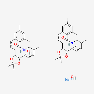 molecular formula C47H65N2NaO8 B13391321 sodium;(2E,5S,11Z,13R)-7,7,10,13,18,20-hexamethyl-6,8-dioxa-15-azatricyclo[15.4.0.05,9]henicosa-1(21),2,11,17,19-pentaen-16-one;(2E,5S,11Z,13R)-10-hydroxy-7,7,13,18,20-pentamethyl-6,8-dioxa-15-azatricyclo[15.4.0.05,9]henicosa-1(21),2,11,17,19-pentaen-16-one;hydroxide 