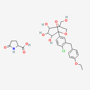 5-[4-Chloro-3-[(4-ethoxyphenyl)methyl]phenyl]-1-(hydroxymethyl)-6,8-dioxabicyclo[3.2.1]octane-2,3,4-triol;5-oxopyrrolidine-2-carboxylic acid