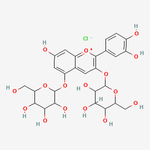 2-[2-(3,4-Dihydroxyphenyl)-7-hydroxy-3-[3,4,5-trihydroxy-6-(hydroxymethyl)oxan-2-yl]oxychromenylium-5-yl]oxy-6-(hydroxymethyl)oxane-3,4,5-triol;chloride