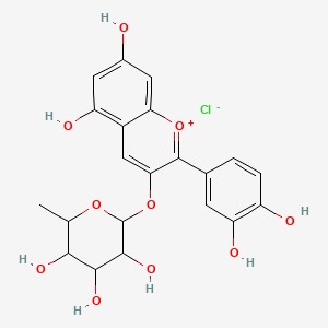 2-(3,4-dihydroxyphenyl)-5,7-dihydroxy-3-{[(2S,3R,4R,5R,6S)-3,4,5-trihydroxy-6-methyloxan-2-yl]oxy}-1lambda-chromen-1-ylium chloride