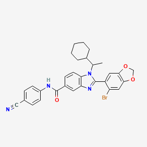 molecular formula C30H27BrN4O3 B13393231 2-(6-bromo-1,3-benzodioxol-5-yl)-N-(4-cyanophenyl)-1-(1-cyclohexylethyl)benzimidazole-5-carboxamide CAS No. 2100284-59-9