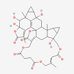 molecular formula C39H42O14 B13394219 4,9,10,33-Tetrahydroxy-1,8,13,28-tetramethyl-11,17,21,26,31-pentaoxadecacyclo[17.17.3.14,8.02,16.05,7.010,14.016,39.033,37.034,36.015,40]tetraconta-13,15(40),19(39),28-tetraene-12,18,22,25,30-pentone 