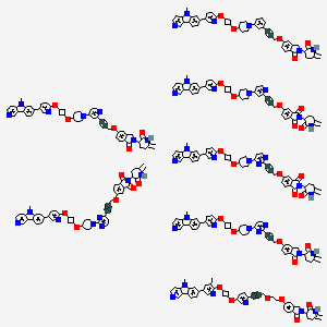 molecular formula C332H304N50O39 B13394403 2-(6-methylidene-2-oxopiperidin-3-yl)-5-[2-[3-[5-[3-[3-methyl-5-(5-methylpyrido[4,3-b]indol-7-yl)pyridin-2-yl]oxycyclobutyl]oxypyridin-2-yl]prop-2-ynoxy]ethoxy]-3H-isoindol-1-one;2-(6-methylidene-2-oxopiperidin-3-yl)-5-[3-[3-[4-[3-[5-(5-methylpyrido[4,3-b]indol-7-yl)pyridin-2-yl]oxycyclobutyl]oxypiperidin-1-yl]phenyl]prop-2-ynoxy]-3H-isoindol-1-one;2-(6-methylidene-2-oxopiperidin-3-yl)-5-[3-[4-[4-[3-[5-(5-methylpyrido[4,3-b]indol-7-yl)pyridin-2-yl]oxycyclobutyl]oxypiperidin-1-yl]pyridin-2-yl]prop-2-ynoxy]isoindole-1,3-dione;2-(6-methylidene-2-oxopiperidin-3-yl)-5-[3-[4-[4-[3-[5-(5-methylpyrido[4,3-b]indol-7-yl)pyridin-2-yl]oxycyclobutyl]oxypiperidin-1-yl]pyridin-2-yl]prop-2-ynoxy]-3H-isoindol-1-one;2-(6-methylidene-2-oxopiperidin-3-yl)-5-[3-[2-[4-[3-[5-(5-methylpyrido[4,3-b]indol-7-yl)pyridin-2-yl]oxycyclobutyl]oxypiperidin-1-yl]pyrimidin-4-yl]prop-2-ynoxy]isoindole-1,3-dione;2-(6-methylidene-2-oxopiperidin-3-yl)-5-[3-[4-[4-[3-[5-(5-methylpyrido[4,3-b]indol-7-yl)pyridin-2-yl]oxycyclobutyl]oxypiperidin-1-yl]pyrimidin-2-yl]prop-2-ynoxy]isoindole-1,3-dione;2-(6-methylidene-2-oxopiperidin-3-yl)-5-[3-[4-[4-[3-[5-(5-methylpyrido[4,3-b]indol-7-yl)pyridin-2-yl]oxycyclobutyl]oxypiperidin-1-yl]pyrimidin-2-yl]prop-2-ynoxy]-3H-isoindol-1-one CAS No. 9037-68-7