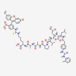 4-[[5-Carboxy-5-[2-[2-[[1-[2-[[3-carboxy-2-[[4-methyl-2-[[2-[4-[(2-methylphenyl)carbamoylamino]phenyl]acetyl]amino]pentanoyl]amino]propanoyl]amino]-3-methylbutanoyl]pyrrolidine-2-carbonyl]amino]propanoylamino]propanoylamino]pentyl]carbamothioylamino]-2-(3-hydroxy-6-oxoxanthen-9-yl)benzoic acid