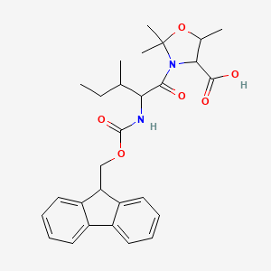 molecular formula C28H34N2O6 B13394911 3-[2-(9H-fluoren-9-ylmethoxycarbonylamino)-3-methylpentanoyl]-2,2,5-trimethyl-1,3-oxazolidine-4-carboxylic acid 