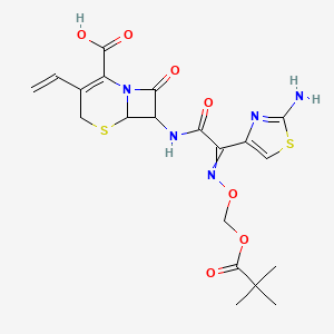 molecular formula C20H23N5O7S2 B13394951 7-[[2-(2-Amino-1,3-thiazol-4-yl)-2-(2,2-dimethylpropanoyloxymethoxyimino)acetyl]amino]-3-ethenyl-8-oxo-5-thia-1-azabicyclo[4.2.0]oct-2-ene-2-carboxylic acid 