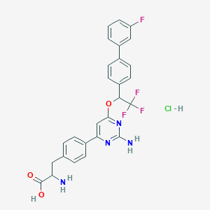 2-Amino-3-[4-[2-amino-6-[2,2,2-trifluoro-1-[4-(3-fluorophenyl)phenyl]ethoxy]pyrimidin-4-yl]phenyl]propanoic acid;hydrochloride