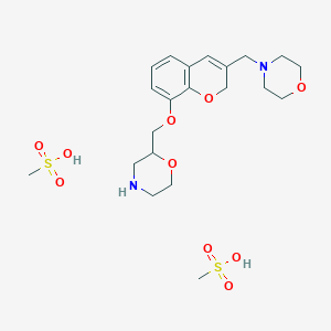 molecular formula C21H34N2O10S2 B13395228 methanesulfonic acid;2-[[3-(morpholin-4-ylmethyl)-2H-chromen-8-yl]oxymethyl]morpholine 