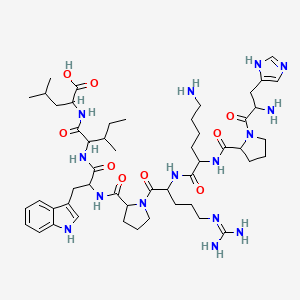 molecular formula C51H79N15O9 B13395358 2-[[2-[[2-[[1-[2-[[6-amino-2-[[1-[2-amino-3-(1H-imidazol-5-yl)propanoyl]pyrrolidine-2-carbonyl]amino]hexanoyl]amino]-5-(diaminomethylideneamino)pentanoyl]pyrrolidine-2-carbonyl]amino]-3-(1H-indol-3-yl)propanoyl]amino]-3-methylpentanoyl]amino]-4-methylpentanoic acid 