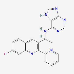 molecular formula C21H16FN7 B13395487 N-[1-(7-fluoro-2-pyridin-2-ylquinolin-3-yl)ethyl]-7H-purin-6-amine 