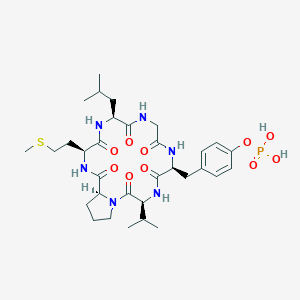 molecular formula C32H49N6O10PS B133976 [4-[[(3S,6S,12S,15S,18S)-12-(2-Methylpropyl)-15-(2-methylsulfanylethyl)-2,5,8,11,14,17-hexaoxo-3-propan-2-yl-1,4,7,10,13,16-hexazabicyclo[16.3.0]henicosan-6-yl]methyl]phenyl] dihydrogen phosphate CAS No. 158778-21-3