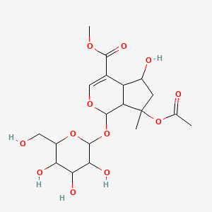 molecular formula C19H28O12 B13398428 methyl 7-acetyloxy-5-hydroxy-7-methyl-1-[3,4,5-trihydroxy-6-(hydroxymethyl)oxan-2-yl]oxy-4a,5,6,7a-tetrahydro-1H-cyclopenta[c]pyran-4-carboxylate 