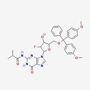 molecular formula C35H36FN5O7 B13399381 N-[9-[(2R,3R,4R,5R)-5-[[Bis(4-methoxyphenyl)(phenyl)methoxy]methyl]-3-fluoro-4-hydroxy-2-tetrahydrofuryl]-6-oxo-6,9-dihydro-1H-purin-2-yl]isobutyramide 