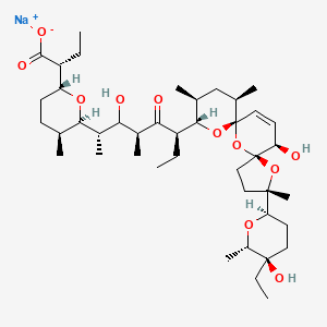 molecular formula C42H69NaO11 B13400276 sodium;(2R)-2-[(2R,5S,6R)-6-[(2S,4S,6R)-6-[(3S,5S,7R,9S,10S,12R,15R)-3-[(2R,5R,6S)-5-ethyl-5-hydroxy-6-methyloxan-2-yl]-15-hydroxy-3,10,12-trimethyl-4,6,8-trioxadispiro[4.1.57.35]pentadec-13-en-9-yl]-3-hydroxy-4-methyl-5-oxooctan-2-yl]-5-methyloxan-2-yl]butanoate 