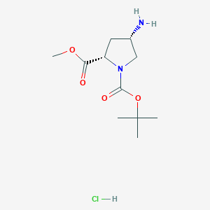 molecular formula C11H21ClN2O4 B134009 Methyl (2S,4S)-1-Boc-4-aminopyrrolidine-2-carboxylate hydrochloride CAS No. 171110-72-8