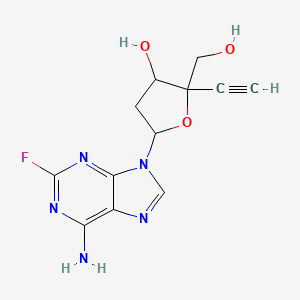 molecular formula C12H12FN5O3 B13401017 5-(6-Amino-2-fluoropurin-9-yl)-2-ethynyl-2-(hydroxymethyl)oxolan-3-ol 