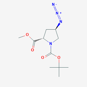 molecular formula C11H18N4O4 B134013 (2S,4R)-4-Azido-1,2-pyrrolidinedicarboxylic Acid 1-(1,1-Dimethylethyl) 2-Methyl Ester CAS No. 121147-97-5