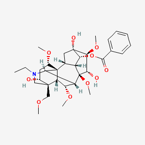 molecular formula C33H47NO10 B13402776 [(1S,2R,3R,4R,5S,6S,7S,8R,9S,10R,13R,14R,16S,17S,18R)-11-ethyl-5,7,14-trihydroxy-6,8,16,18-tetramethoxy-13-(methoxymethyl)-11-azahexacyclo[7.7.2.12,5.01,10.03,8.013,17]nonadecan-4-yl] benzoate 