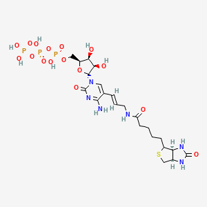 molecular formula C22H35N6O16P3S B13403105 [[(2S,3S,4R,5R)-5-[5-[(E)-3-[5-[(3aS,6aR)-2-oxo-1,3,3a,4,6,6a-hexahydrothieno[3,4-d]imidazol-4-yl]pentanoylamino]prop-1-enyl]-4-amino-2-oxopyrimidin-1-yl]-3,4-dihydroxyoxolan-2-yl]methoxy-hydroxyphosphoryl] phosphono hydrogen phosphate 