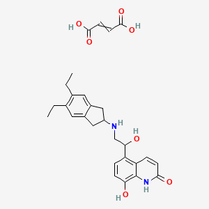 molecular formula C28H32N2O7 B13404962 but-2-enedioic acid;5-[2-[(5,6-diethyl-2,3-dihydro-1H-inden-2-yl)amino]-1-hydroxyethyl]-8-hydroxy-1H-quinolin-2-one 