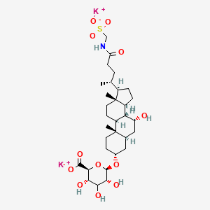 dipotassium;(2S,3S,5R,6R)-3,4,5-trihydroxy-6-[[(3R,5S,7R,8R,9S,10S,13R,14S,17R)-7-hydroxy-10,13-dimethyl-17-[(2R)-5-oxo-5-(sulfonatomethylamino)pentan-2-yl]-2,3,4,5,6,7,8,9,11,12,14,15,16,17-tetradecahydro-1H-cyclopenta[a]phenanthren-3-yl]oxy]oxane-2-carboxylate