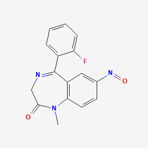 molecular formula C16H12FN3O2 B13406519 2H-1,4-Benzodiazepin-2-one, 5-(2-fluorophenyl)-1,3-dihydro-1-methyl-7-nitroso- CAS No. 79490-77-0