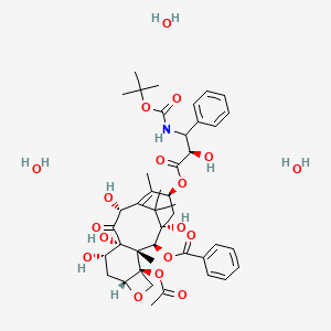 [(1S,2S,3S,4S,7R,9S,10R,12R,15S)-4-acetyloxy-1,9,10,12-tetrahydroxy-15-[(2R)-2-hydroxy-3-[(2-methylpropan-2-yl)oxycarbonylamino]-3-phenylpropanoyl]oxy-3,14,17,17-tetramethyl-11-oxo-6-oxatetracyclo[11.3.1.03,10.04,7]heptadec-13-en-2-yl] benzoate;trihydrate