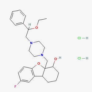 molecular formula C27H37Cl2FN2O3 B13406861 4a-[[4-(2-ethoxy-2-phenylethyl)piperazin-1-yl]methyl]-8-fluoro-2,3,4,9b-tetrahydro-1H-dibenzofuran-4-ol;dihydrochloride CAS No. 85418-61-7