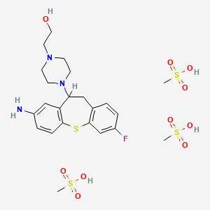 molecular formula C23H36FN3O10S4 B13408374 1-Piperazineethanol, 4-(8-amino-10,11-dihydro-3-fluorodibenzo(b,f)thiepin-10-yl)-, trimethanesulfonate, dihydrate CAS No. 70932-17-1