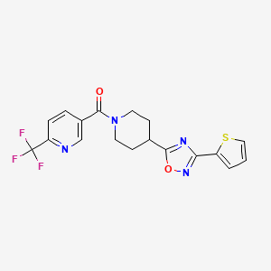 molecular formula C18H15F3N4O2S B13408739 5-((4-[3-(2-Thienyl)-1,2,4-oxadiazol-5-YL]piperidin-1-YL)carbonyl)-2-(trifluoromethyl)pyridine CAS No. 909676-12-6