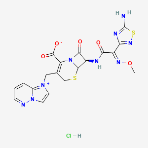 molecular formula C19H18ClN9O5S2 B13409857 (7R)-7-[[(2E)-2-(5-amino-1,2,4-thiadiazol-3-yl)-2-methoxyiminoacetyl]amino]-3-(imidazo[1,2-b]pyridazin-1-ium-1-ylmethyl)-8-oxo-5-thia-1-azabicyclo[4.2.0]oct-2-ene-2-carboxylate;hydrochloride 