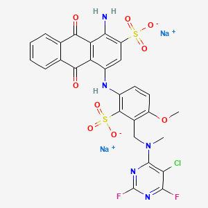 molecular formula C27H18ClF2N5Na2O9S2 B13409992 2-Anthracenesulfonic acid, 1-amino-4-((3-(((5-chloro-2,6-difluoro-4-pyrimidinyl)methylamino)methyl)-4-methoxysulfophenyl)amino)-9,10-dihydro-9,10-dioxo-, disodium salt CAS No. 72243-89-1