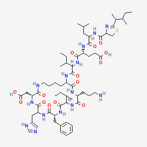 (4R)-5-[[1-[[(3R,9R,15R)-15-(3-aminopropyl)-9-benzyl-12-butan-2-yl-3-(carboxymethyl)-6-(1H-imidazol-5-ylmethyl)-2,5,8,11,14,17-hexaoxo-1,4,7,10,13,16-hexazacyclodocos-18-yl]amino]-3-methyl-1-oxopentan-2-yl]amino]-4-[[4-methyl-2-[[2-(3-methylpentan-2-yl)-4,5-dihydro-1,3-thiazole-4-carbonyl]amino]pentanoyl]amino]-5-oxopentanoic acid