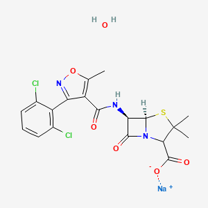 molecular formula C19H18Cl2N3NaO6S B13410562 sodium;(5R,6R)-6-[[3-(2,6-dichlorophenyl)-5-methyl-1,2-oxazole-4-carbonyl]amino]-3,3-dimethyl-7-oxo-4-thia-1-azabicyclo[3.2.0]heptane-2-carboxylate;hydrate 