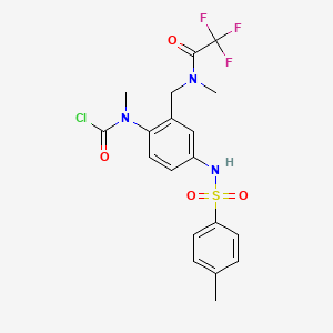 molecular formula C19H19ClF3N3O4S B13410666 Carbamic chloride, methyl(4-(((4-methylphenyl)sulfonyl)amino)-2-((methyl(trifluoroacetyl)amino)methyl)phenyl)- CAS No. 71215-96-8