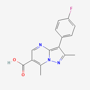 molecular formula C15H12FN3O2 B1341087 3-(4-Fluorophenyl)-2,7-dimethylpyrazolo[1,5-a]pyrimidine-6-carboxylic acid CAS No. 941236-28-8