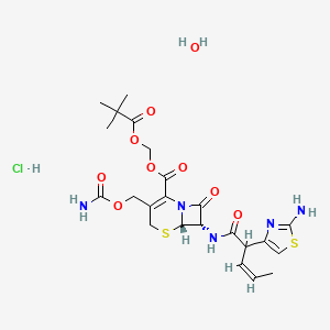 2,2-dimethylpropanoyloxymethyl (6S,7S)-7-[[(Z)-2-(2-amino-1,3-thiazol-4-yl)pent-3-enoyl]amino]-3-(carbamoyloxymethyl)-8-oxo-5-thia-1-azabicyclo[4.2.0]oct-2-ene-2-carboxylate;hydrate;hydrochloride