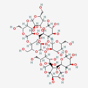 molecular formula C48H80O40 B13411473 (1S,3R,5R,6S,8R,10R,11S,13R,16S,18R,20R,21S,23R,25R,26S,28R,30R,31S,33R,35R,36S,38R,40R,41R,42R,43R,44R,45R,46R,47R,48R,49R,50R,51R,52R,53R,54R,55R,56R)-5,10,15,20,25,30,35,40-octakis(hydroxymethyl)-2,4,7,9,12,14,17,19,22,24,27,29,32,34,37,39-hexadecaoxanonacyclo[36.2.2.23,6.28,11.213,16.218,21.223,26.228,31.233,36]hexapentacontane-41,42,43,44,45,46,47,48,49,50,51,52,53,54,55,56-hexadecol 