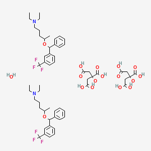 molecular formula C58H78F6N2O17 B13411488 Pentylamine, N,N-diethyl-4-(alpha-(alpha,alpha,alpha-trifluoro-m-tolyl)benzyloxy)-, citrate, hemihydrate CAS No. 74050-99-0