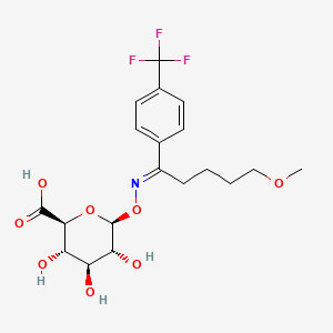 molecular formula C19H24F3NO8 B13411703 (2S,3S,4S,5R,6S)-3,4,5-trihydroxy-6-[(E)-[5-methoxy-1-[4-(trifluoromethyl)phenyl]pentylidene]amino]oxyoxane-2-carboxylic acid 