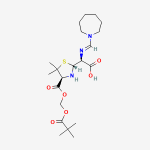 molecular formula C21H35N3O6S B13413066 [2R-[2alpha(S*),4beta]]-4-[[(2,2-Dimethyl-1-oxopropoxy)methoxy]carbonyl]-alpha-[[(hexahydro-1H-azepin-1-yl)methylene]amino]-5,5-dimethyl-2-thiazolidineacetic Acid 