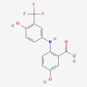 molecular formula C14H10F3NO4 B13413076 Benzoic acid, 5-hydroxy-2-((4-hydroxy-3-(trifluoromethyl)phenyl)amino)- CAS No. 76874-95-8