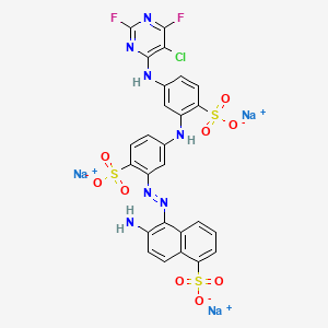 molecular formula C26H15ClF2N7Na3O9S3 B13413095 1-Naphthalenesulfonic acid, 6-amino-5-((5-((5-((5-chloro-2,6-difluoro-4-pyrimidinyl)amino)-2-sulfophenyl)amino)-2-sulfophenyl)azo)-, trisodium salt CAS No. 72152-51-3