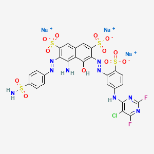 molecular formula C26H15ClF2N9Na3O12S4 B13418195 2,7-Naphthalenedisulfonic acid, 4-amino-3-[[4-(aminosulfonyl)phenyl]azo]-6-[[5-[(5-chloro-2,6-difluoro-4-pyrimidinyl)amino]-2-sulfophenyl]azo]-5-hydroxy-, trisodium salt CAS No. 75199-18-7