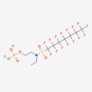 molecular formula C11H11F15NO6PS<br>C7F15SO2N(C2H5)CH2CH2OP(=O)(OH)2 B13418740 1-Heptanesulfonamide, N-ethyl-1,1,2,2,3,3,4,4,5,5,6,6,7,7,7-pentadecafluoro-N-[2-(phosphonooxy)ethyl]- CAS No. 67923-61-9