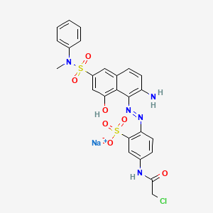 molecular formula C25H21ClN5NaO7S2 B13419184 Benzenesulfonic acid, 2-[[2-amino-8-hydroxy-6-[(methylphenylamino)sulfonyl]-1-naphthalenyl]azo]-5-[(chloroacetyl)amino]-, monosodium salt CAS No. 70209-97-1