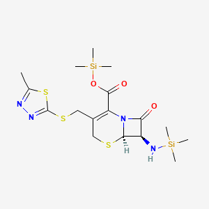 molecular formula C17H28N4O3S3Si2 B13420416 Trimethylsilyl (6R,7R)-3-(((5-Methyl-1,3,4-thiadiazol-2-yl)thio)methyl)-8-oxo-7-((trimethylsilyl)amino)-5-thia-1-azabicyclo[4.2.0]oct-2-ene-2-carboxylate 