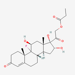 molecular formula C24H33FO7 B13420812 Corticosterone, 9-fluoro-16alpha,17-dihydroxy-, 21-propionate CAS No. 3797-62-4