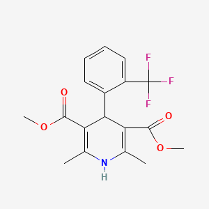 molecular formula C18H18F3NO4 B13421809 3,5-Pyridinedicarboxylic acid, 1,4-dihydro-2,6-dimethyl-4-(alpha,alpha,alpha-trifluoro-o-tolyl)-, dimethyl ester CAS No. 53219-40-2